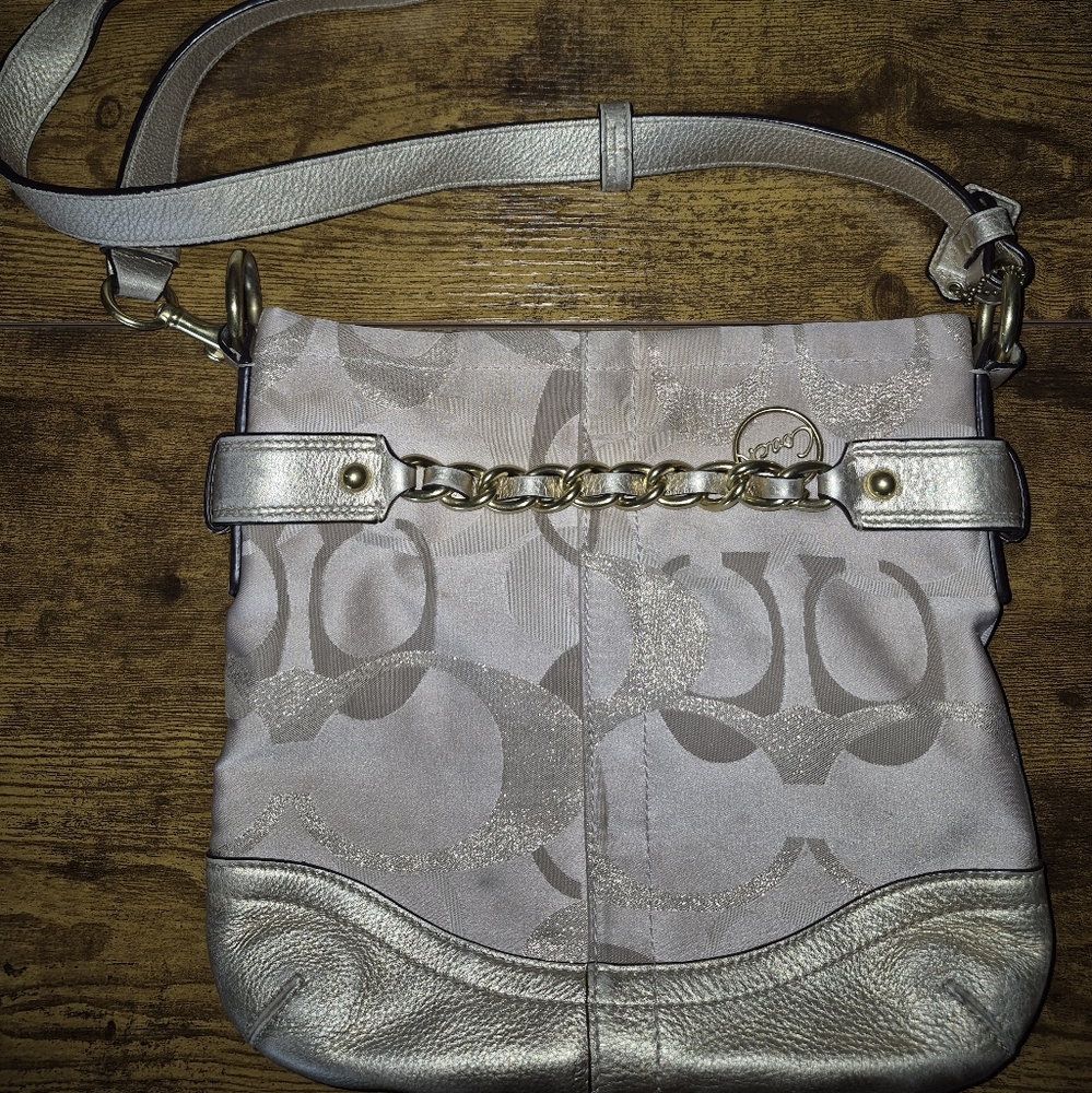Coach Silver and Gray Signature Shoulder Bag